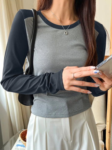 DAZY Two Tone Rib-knit Tee