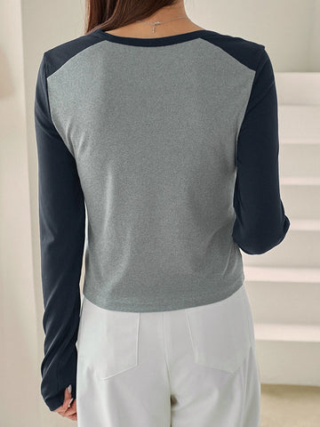 DAZY Two Tone Rib-knit Tee