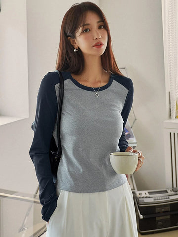 DAZY Two Tone Rib-knit Tee
