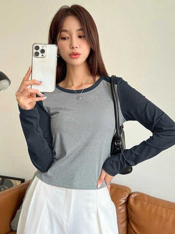 DAZY Two Tone Rib-knit Tee