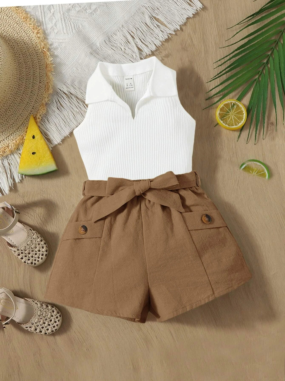 Baby Ribbed Knit Tank Top & Belted Shorts