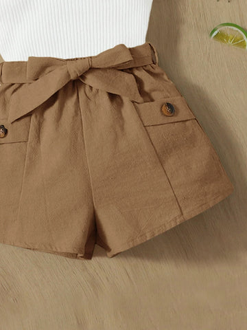 Baby Ribbed Knit Tank Top & Belted Shorts