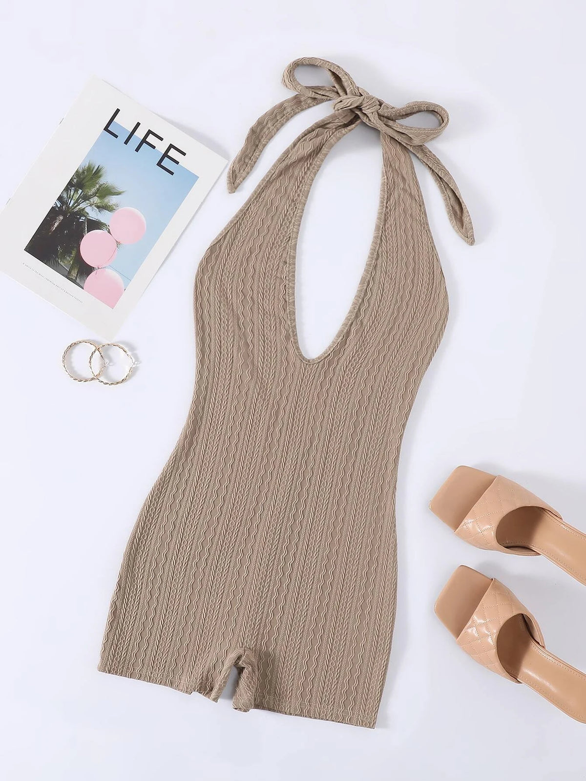Tie Backless Halter Unitard Romper