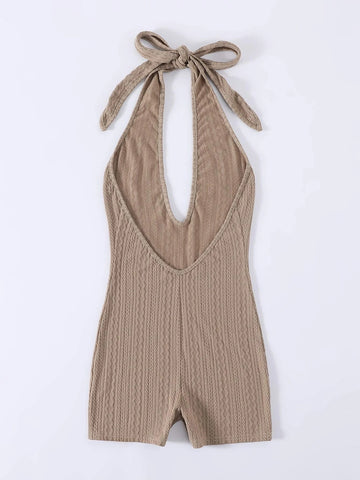 Tie Backless Halter Unitard Romper