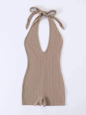 Tie Backless Halter Unitard Romper