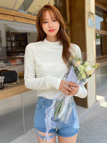 DAZY Solid Mock Neck Fleece Tee