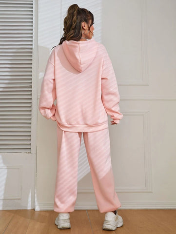 Solid Drop Shoulder Drawstring Hoodie & Sweatpants