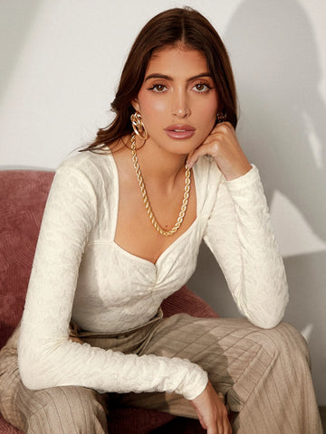 Sweetheart Neck Ruched Textured Bodysuit