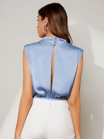 Split Back Fold Pleated Satin Bodysuit