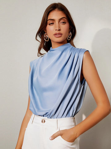 Split Back Fold Pleated Satin Bodysuit