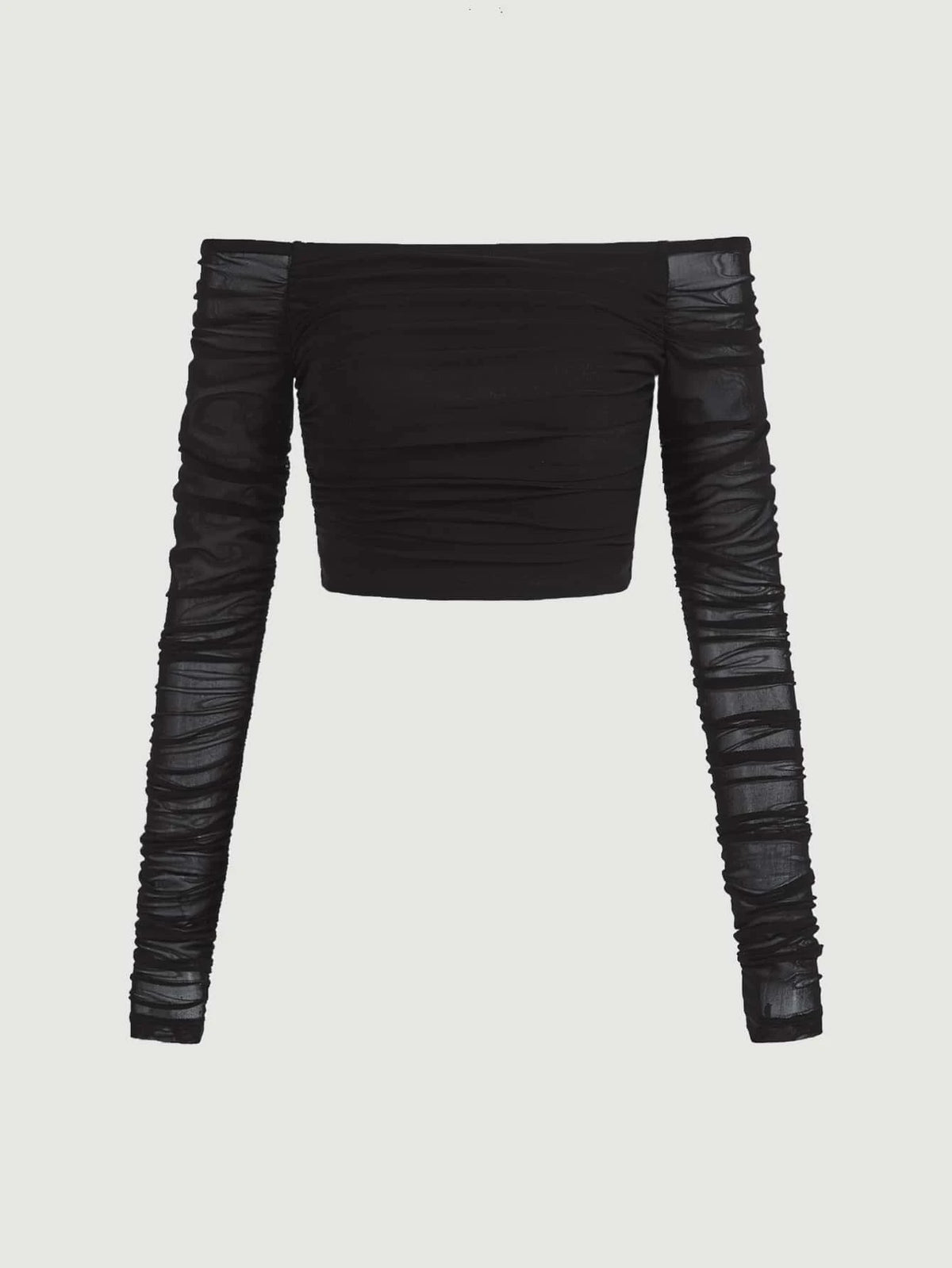 Off Shoulder Ruched Mesh Top