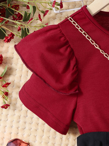 Girls Ruffle Trim Tee & Belted Shorts Without Bag