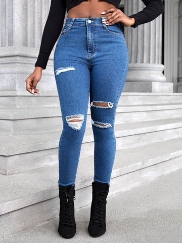 Slant Pocket Ripped Skinny Jeans