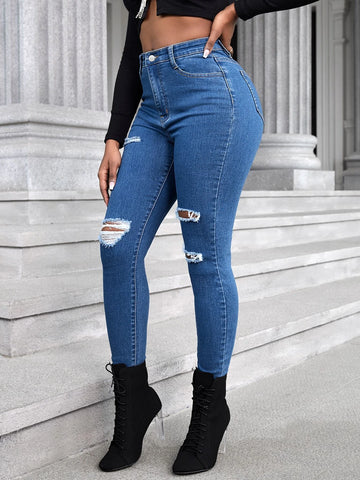 Slant Pocket Ripped Skinny Jeans