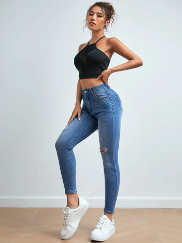 PETITE Slant Pocket Ripped Skinny Jeans