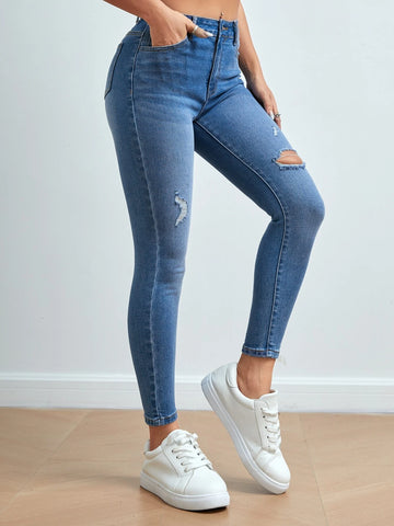 PETITE Slant Pocket Ripped Skinny Jeans