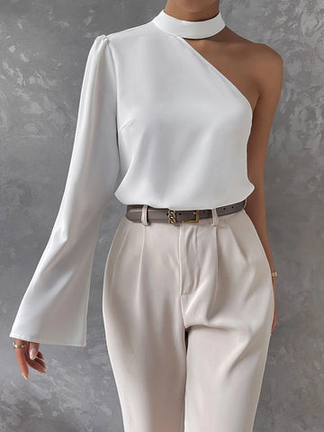 Unity Solid Asymmetrical Neck Cut Out Blouse