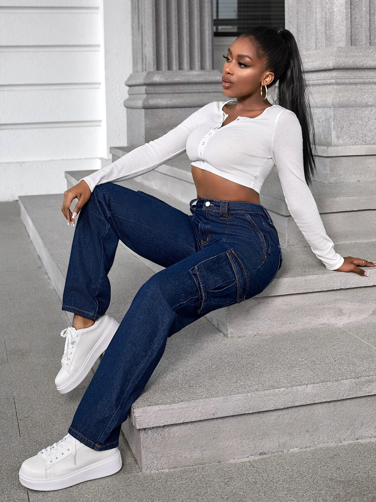 SXY Flap Pocket Side Cargo Jeans