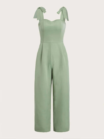 Tie Shoulder Fold Pleated Jumpsuit