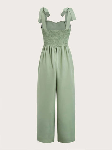 Tie Shoulder Fold Pleated Jumpsuit