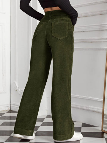 High Waist Slant Pocket Cord Pants