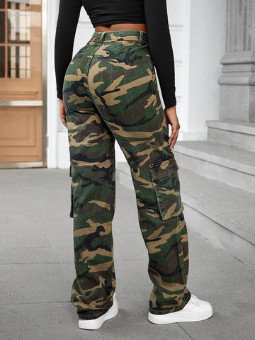 SXY High Waist Flap Pocket Cargo Jeans