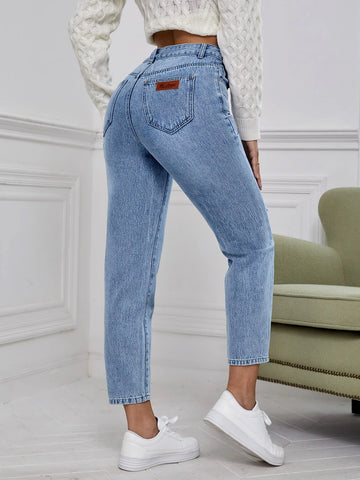 High Waist Ripped Mom Fit Jeans