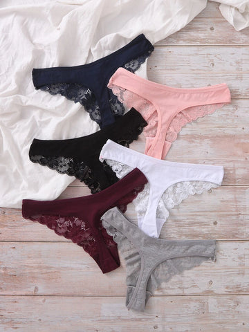 6pack Floral Lace Thong Set