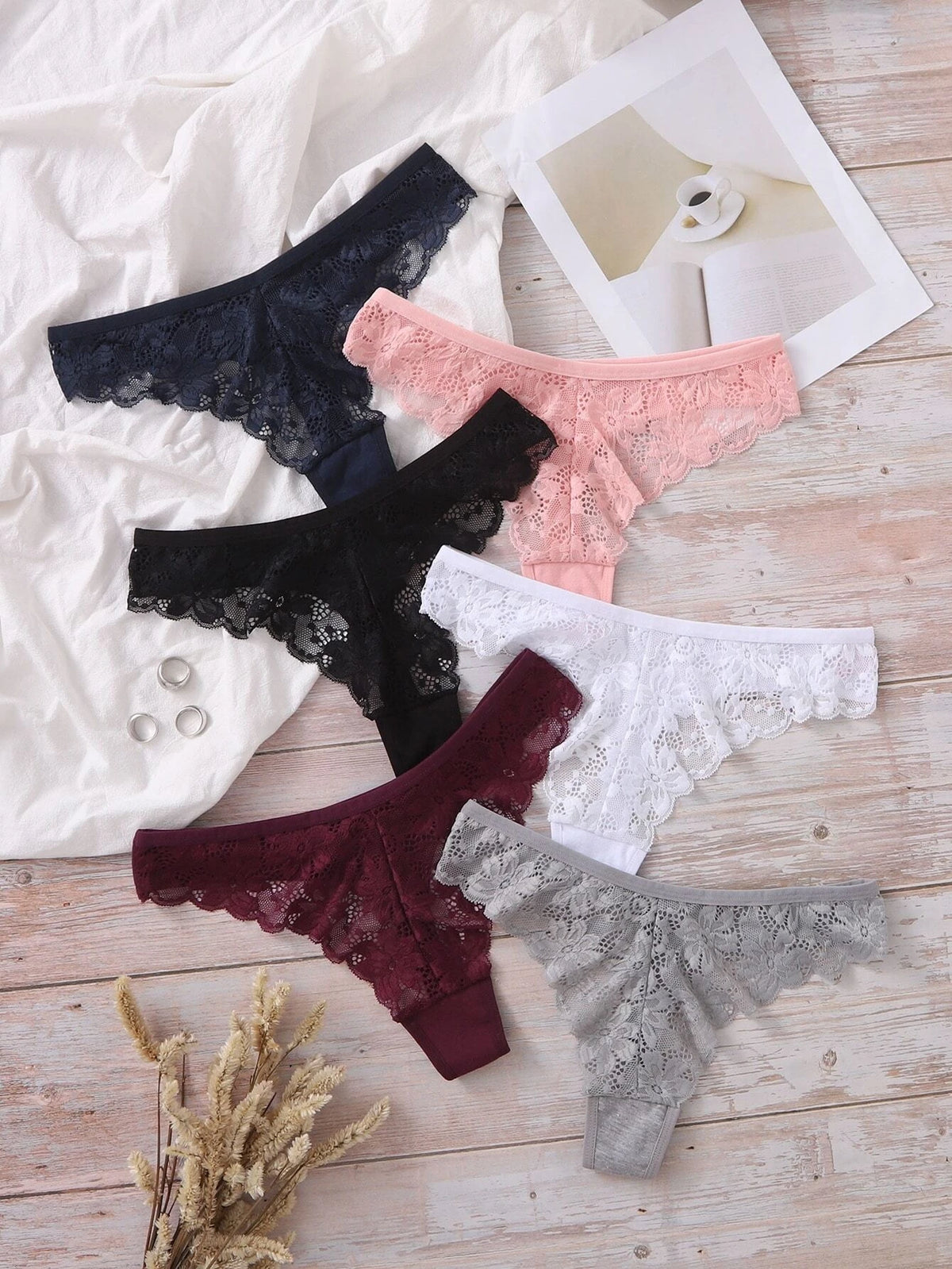 6pack Floral Lace Thong Set