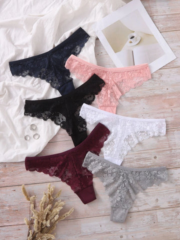 6pack Floral Lace Thong Set