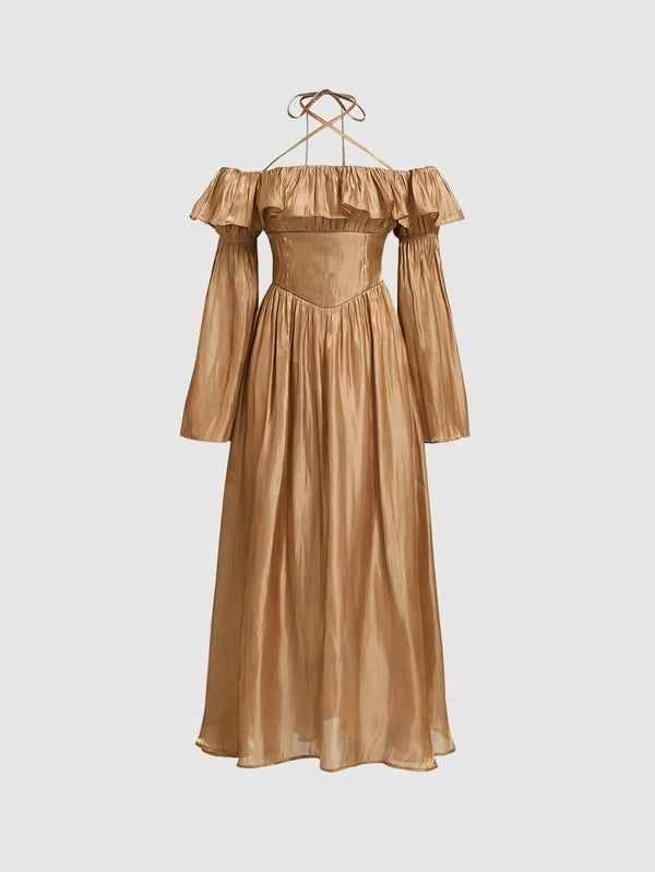 MOD Off Shoulder Ruffle Trim Dress