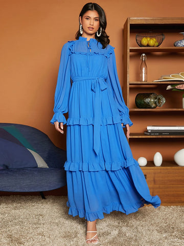 Frill Trim Belted Dress