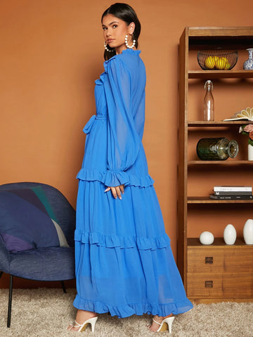 Frill Trim Belted Dress