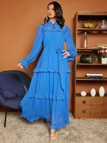 Frill Trim Belted Dress