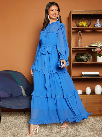 Frill Trim Belted Dress