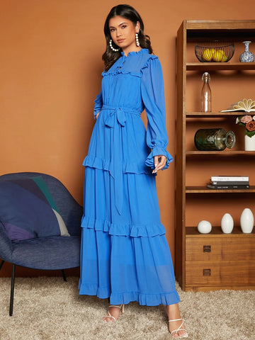 Frill Trim Belted Dress