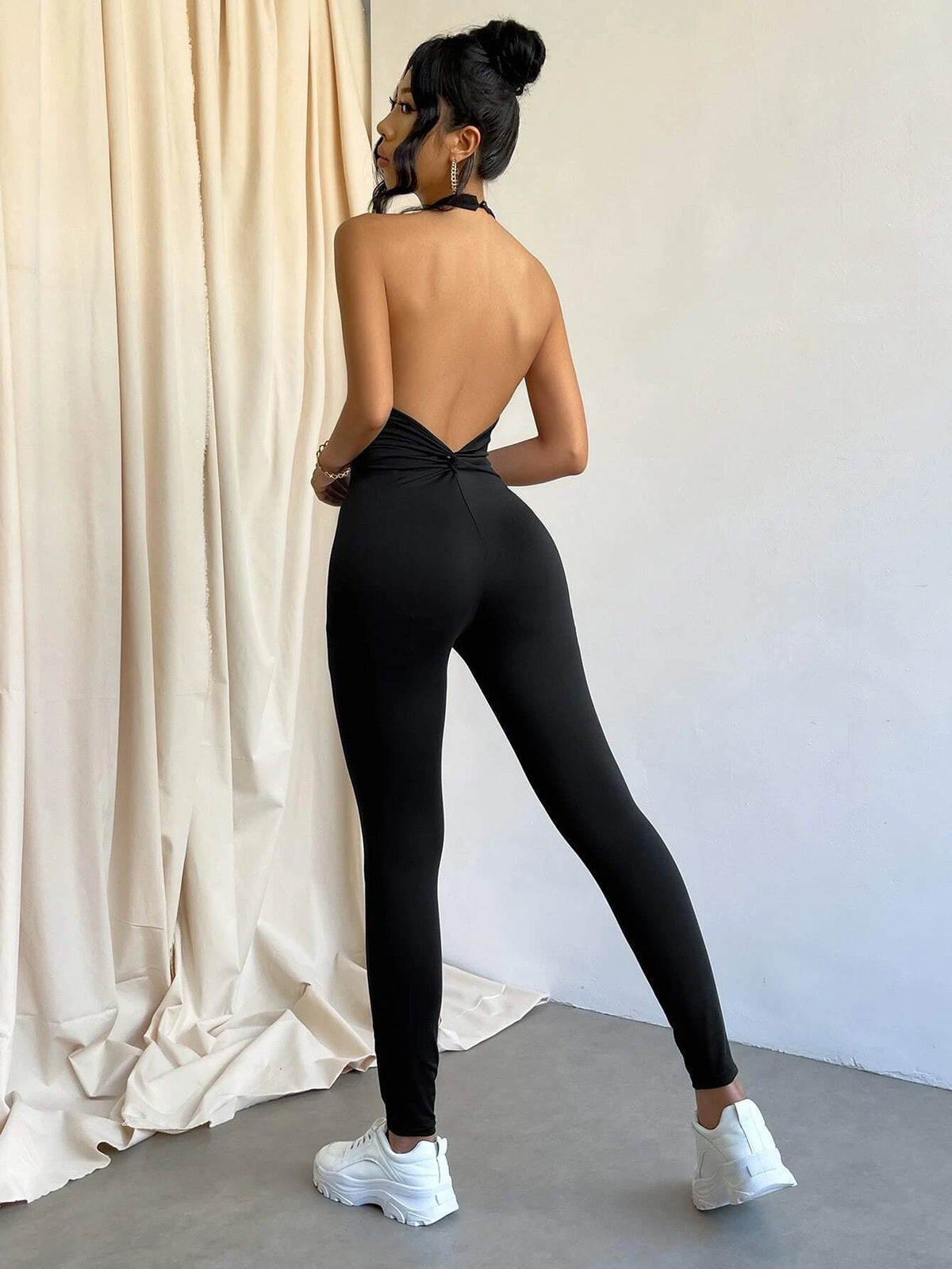 Twist Backless Halter Unitard Jumpsuit