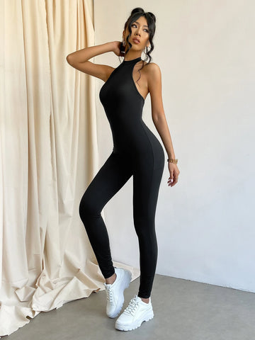Twist Backless Halter Unitard Jumpsuit