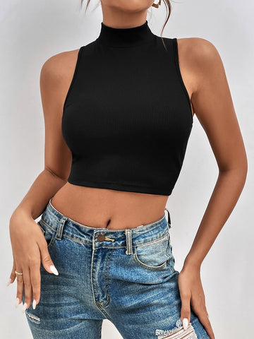 Mock Neck Crop Tank Top