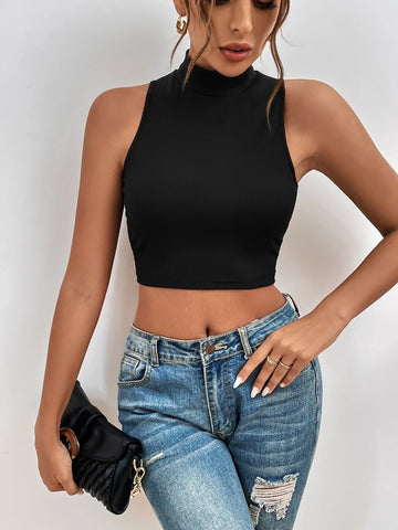 Mock Neck Crop Tank Top