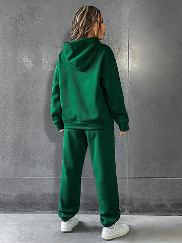 Basketball & Letter Graphic Drop Shoulder Hoodie & Sweatpants