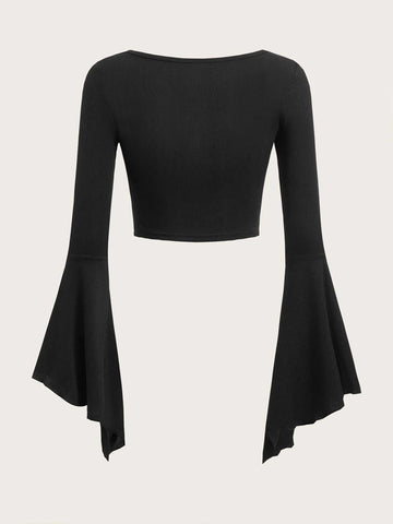 ROMWE STPL Butterfly Print Flounce Sleeve Tee