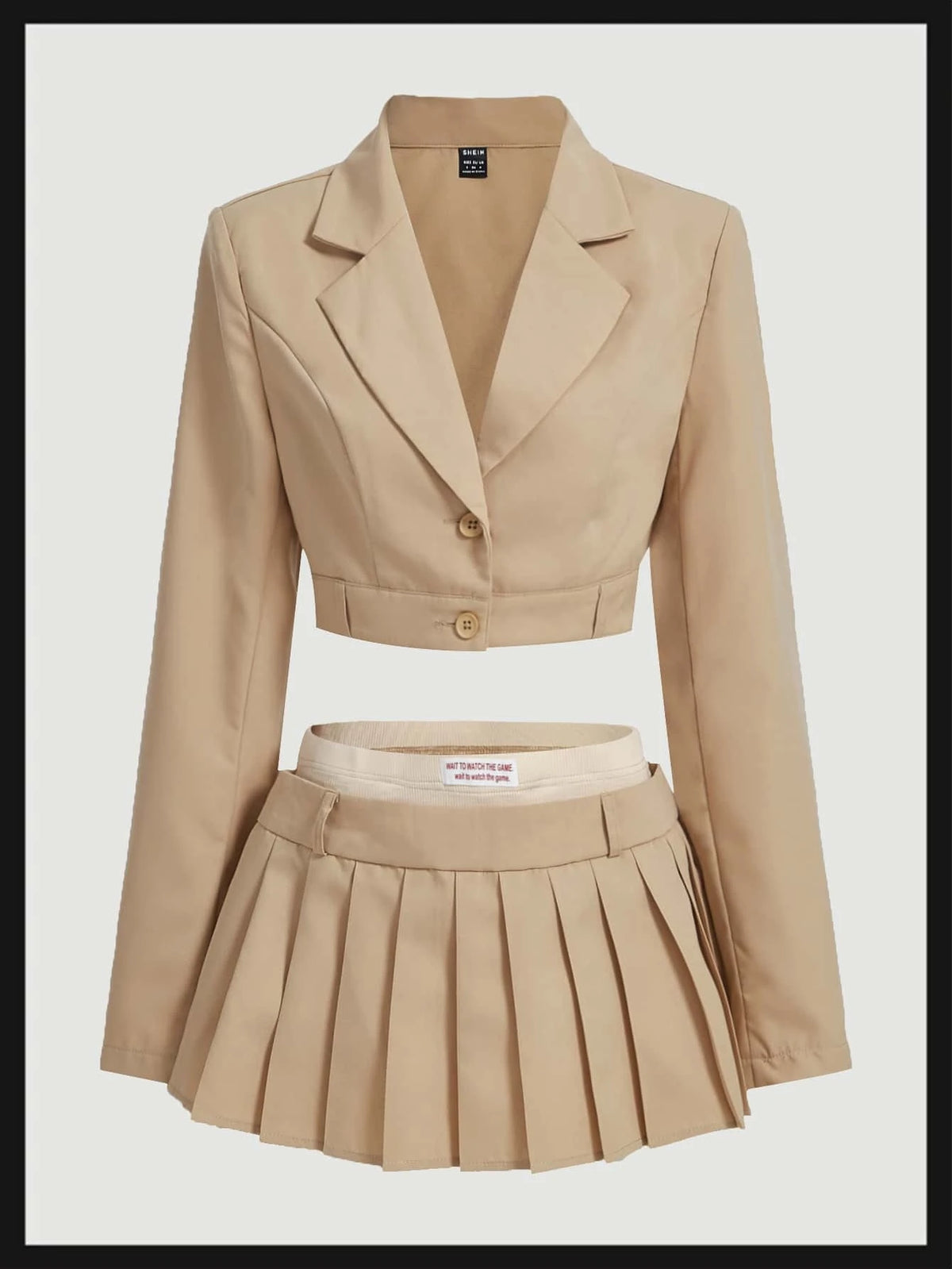 ICON Western Cowgirl Solid Lapel Neck Crop Blazer & Pleated Skirt