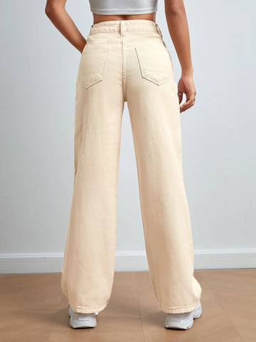 PETITE High Waist Ripped Straight Leg Jeans