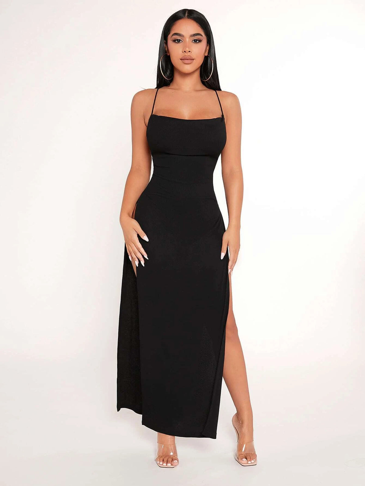 Crisscross Backless Split Thigh Cami Dress