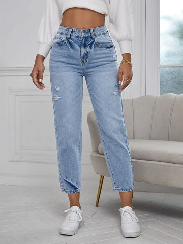 Ripped Mom Fit Jeans Without Belt