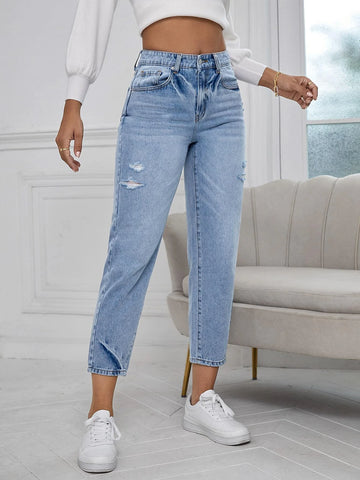Ripped Mom Fit Jeans Without Belt