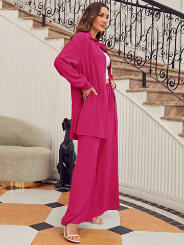 evolu Drop Shoulder Solid Shirt & Wide Leg Pants