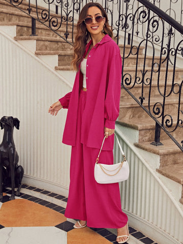 evolu Drop Shoulder Solid Shirt & Wide Leg Pants