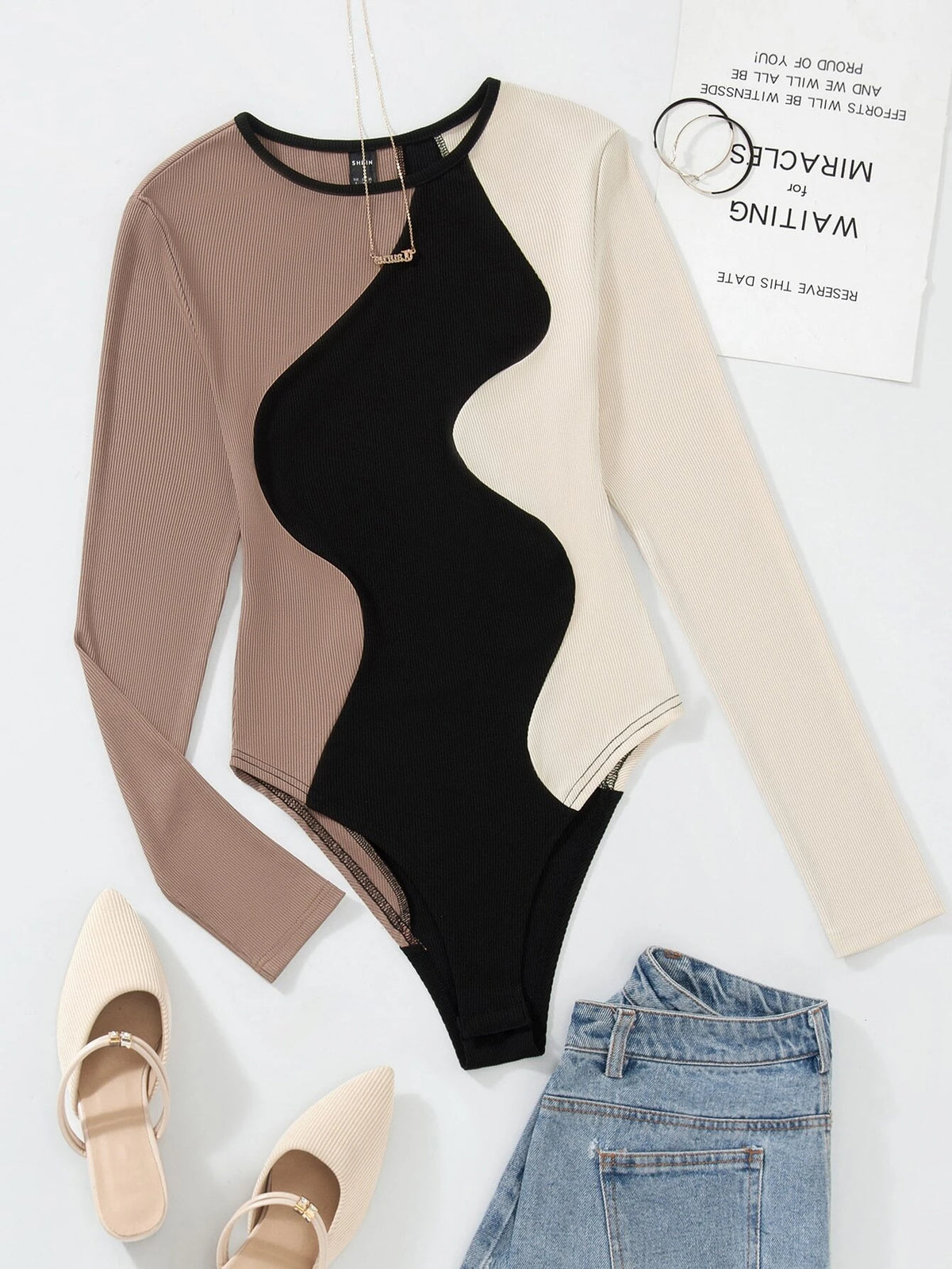 Color Block Rib-knit Bodysuit